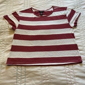 Red and White Stripe Cropped “Rue21” T-Shirt, Size “XL”